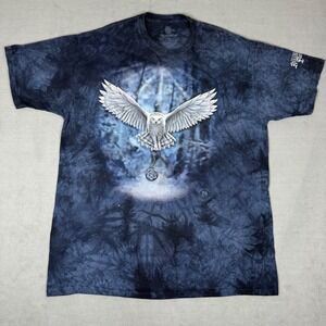 The Mountain Anne Stokes Snowy Owl Pentacle Tie Dye T-Shirt Blue 2XL Wiccan